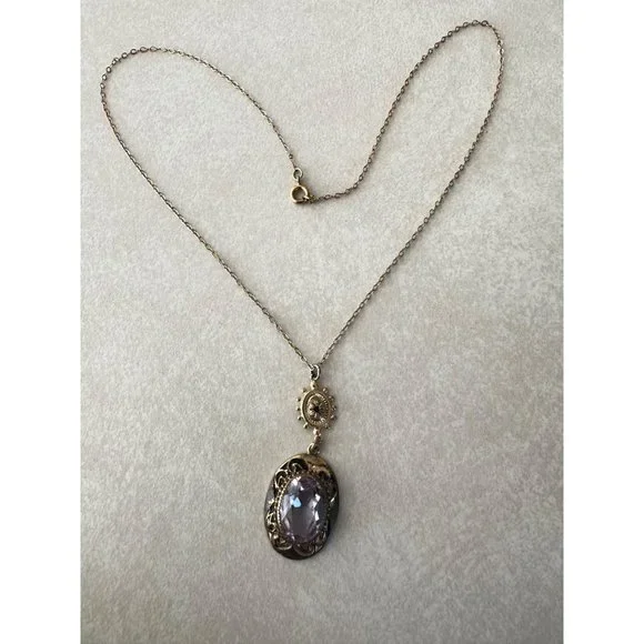 Antique Victorian gold filled Etruscan revival purple paste pendant necklace - Picture 4 of 10